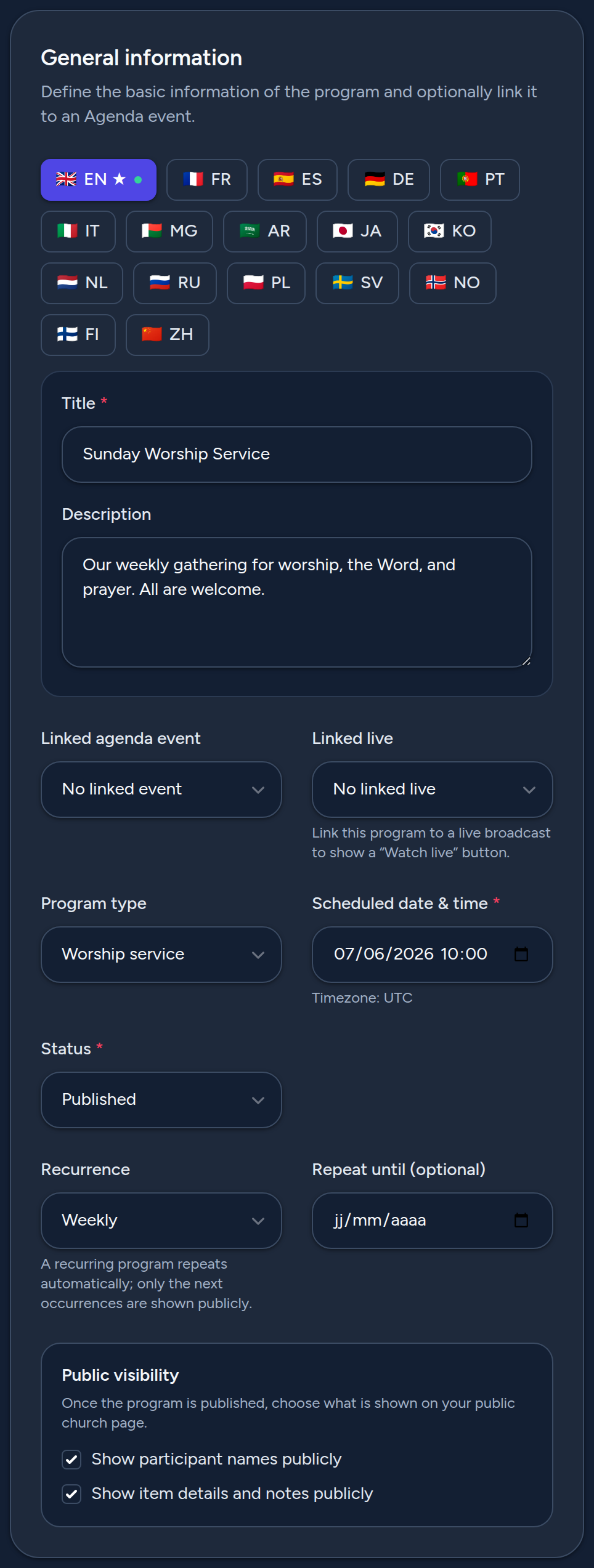 The General information card